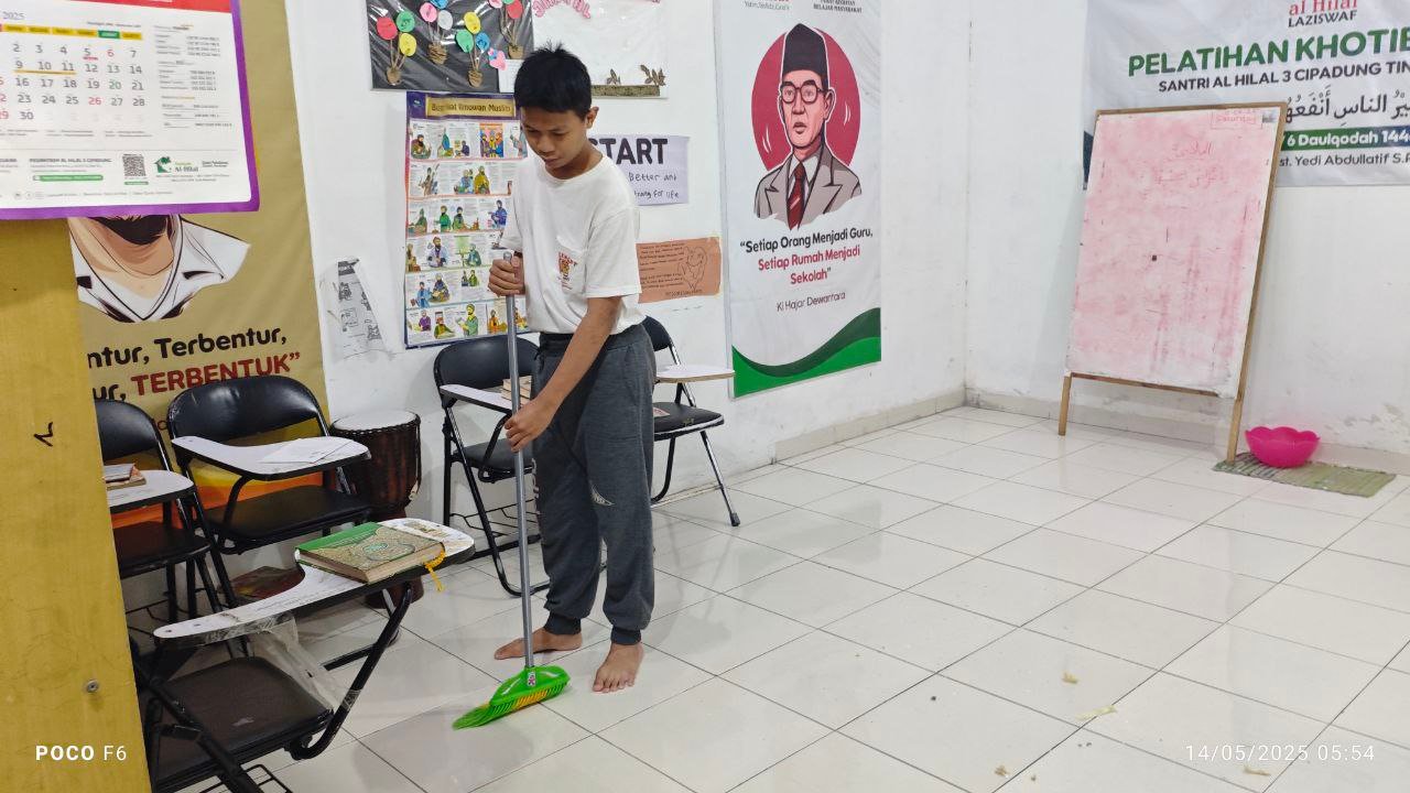 A child sweeping the floor AI-generated content may be incorrect.
