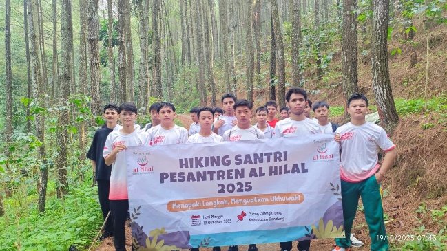 A group of people holding a banner in the woods AI-generated content may be incorrect.