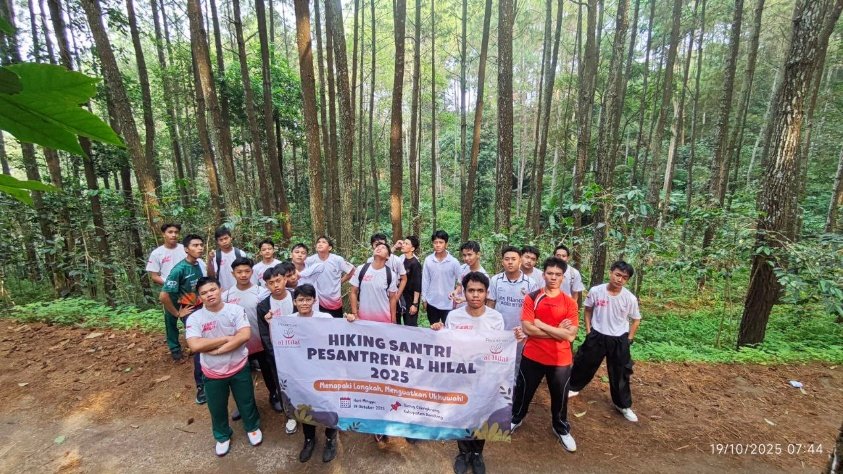 A group of people holding a banner in the woods AI-generated content may be incorrect.