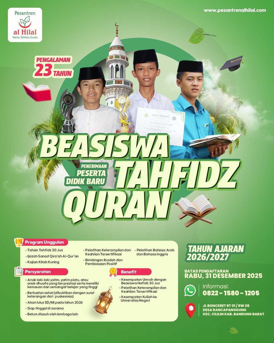 Beasiswa Tahfidz Quran 2026/2027 Pesantren Al Hilal