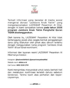 Waspada Akun dan Media Sosial Palsu Mengatasnamakan Pesantren Yatim Al-Hilal